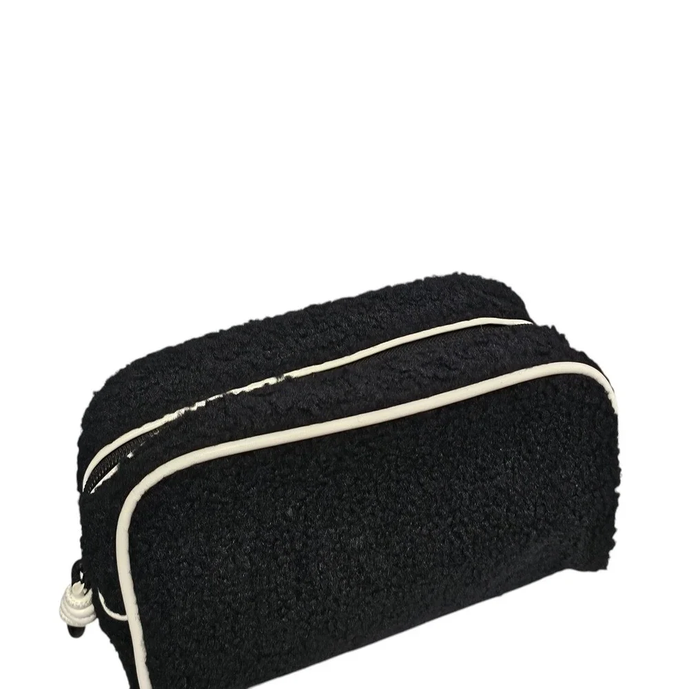Bluemercury Sherpa Makeup Bag Cosmetic Travel Case Toiletry Organizer Black Whit
